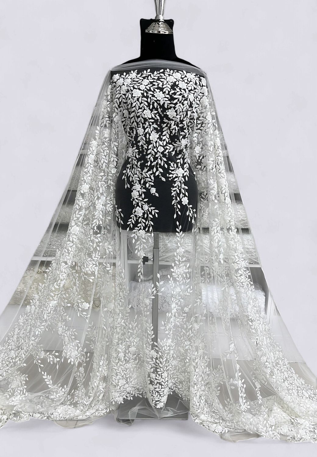 Wedding Dress Fabric Lace Embroidery with embelishments-per m-137-02-IVORY