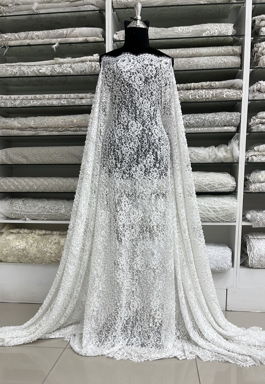 Wedding Dress Fabric Lace Embroidery with embelishments-per m-137-04-IVORY