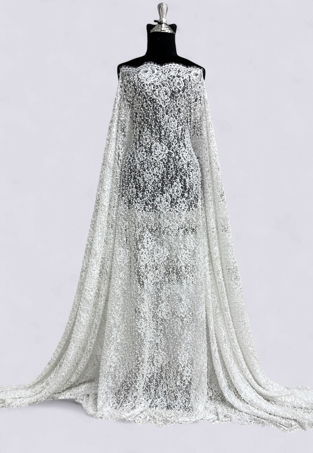 Wedding Dress Fabric Lace Embroidery with embelishments-per m-137-04-IVORY