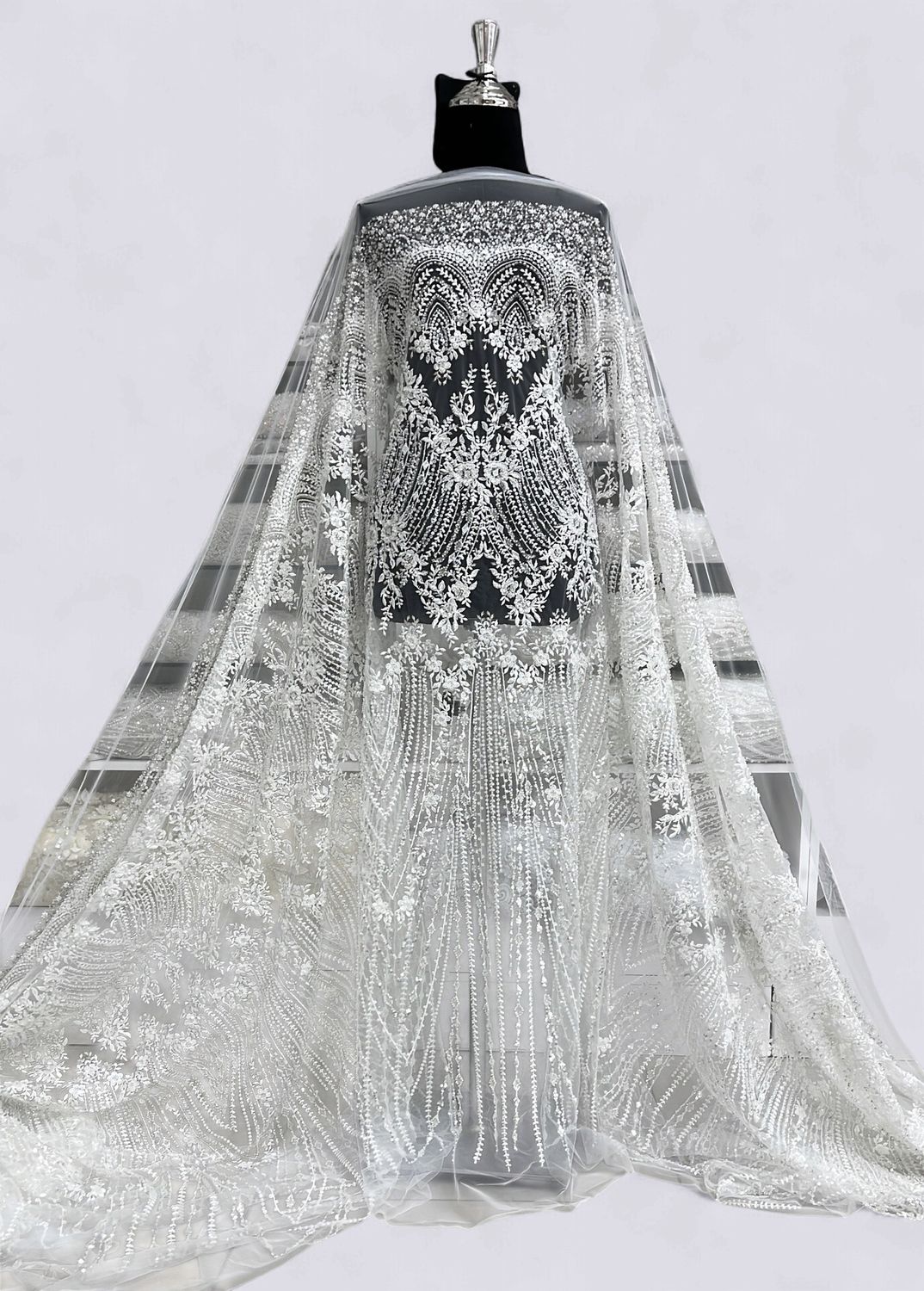 Wedding Dress Fabric Lace Embroidery with embelishments-per m-137-07-IVORY