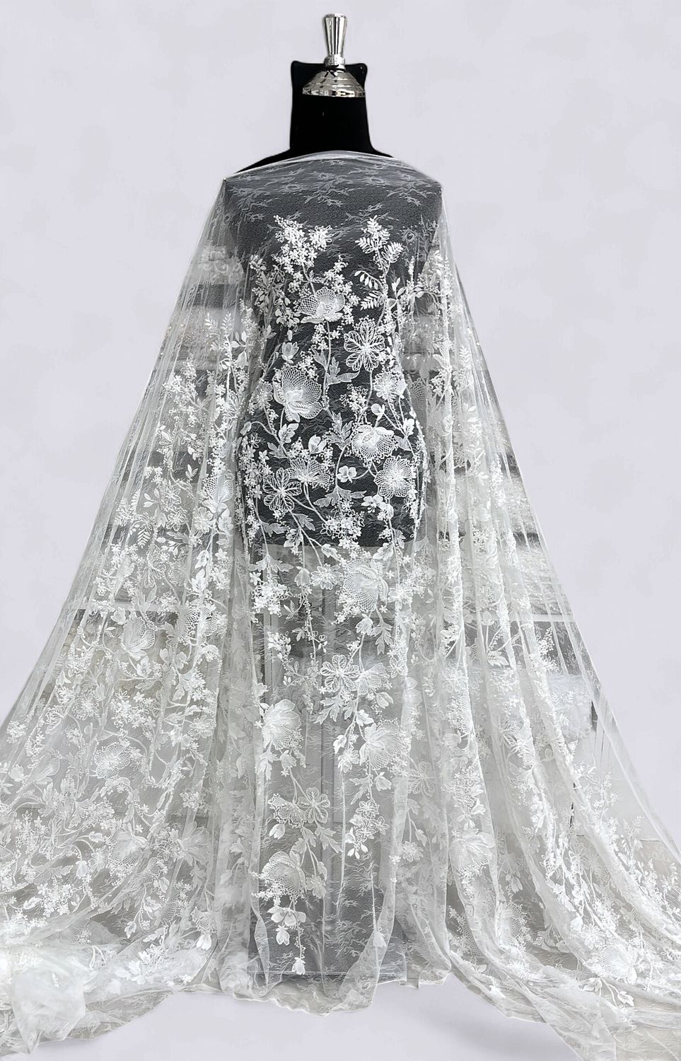 Wedding Dress Fabric Lace Embroidery with embelishments-per m-137-09-IVORY