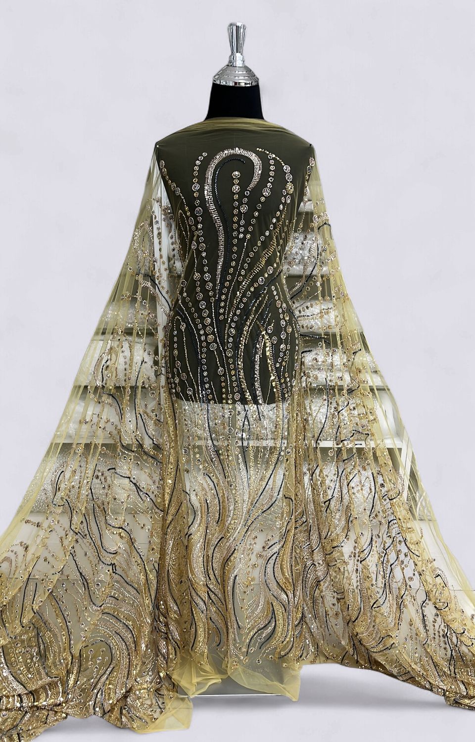 TULLE EMB BEADED Evening Gown-per m-150-09-GOLD