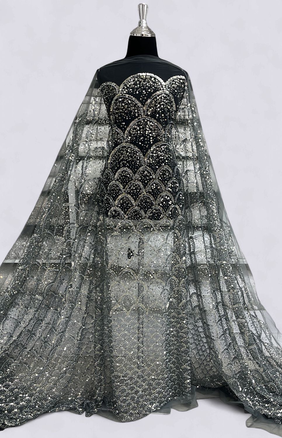 TULLE EMB BEADED Evening Gown-per m-150-02-GREY