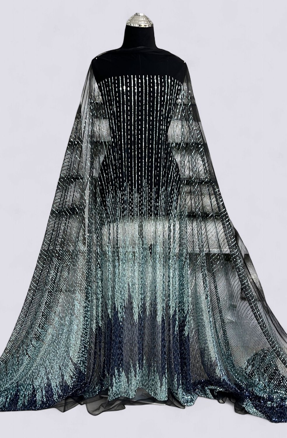 TULLE EMB BEADED Evening Gown-per m-150-04-NAVY MINT