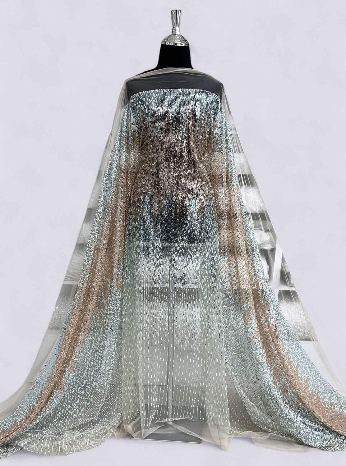 TULLE EMB BEADED Evening Gown-per m-150-11-CHAMPAGNE MINT