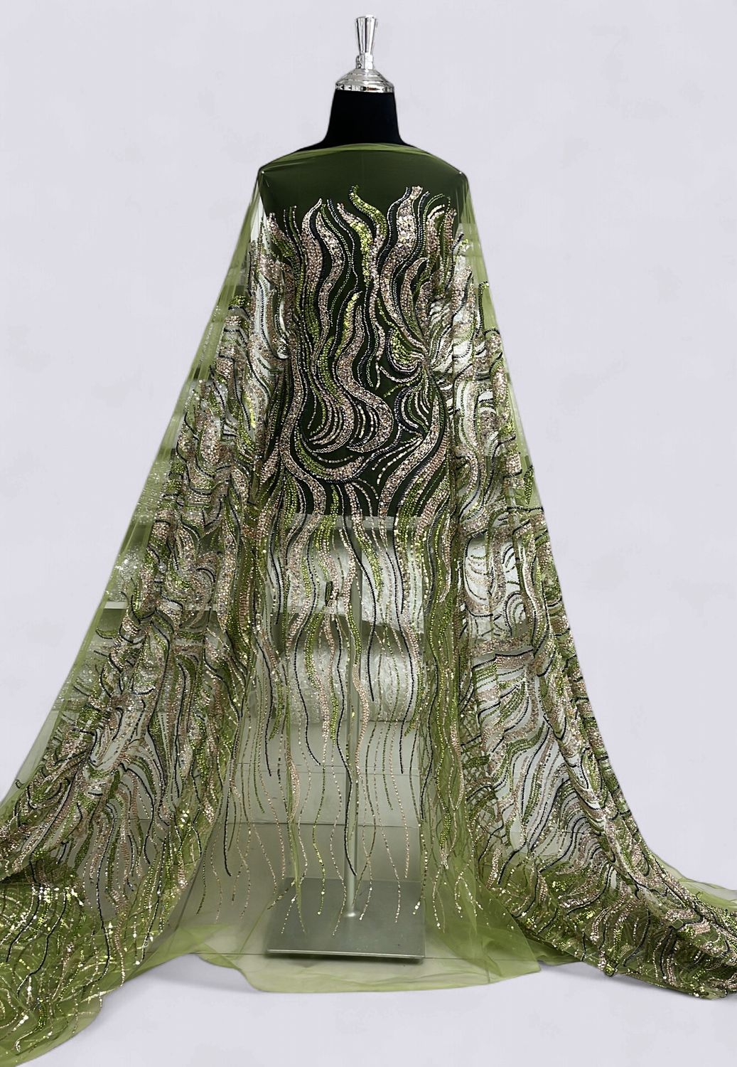 TULLE BEADED Evening Gown-per m-150-03-LIME GREEN TULLE BEADED Evening Gown-per m-150-03-LIME GREEN