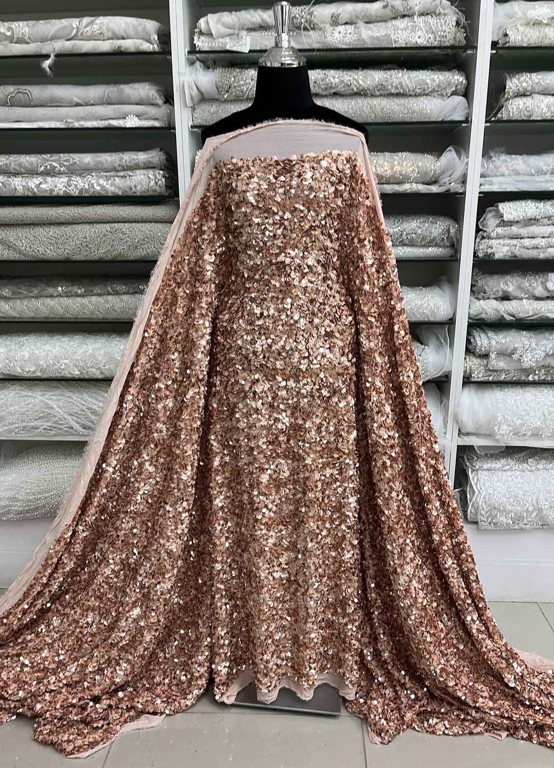 CHIFFON SEQUINS Evening Gown-per m-150-04-ROSE GOLD