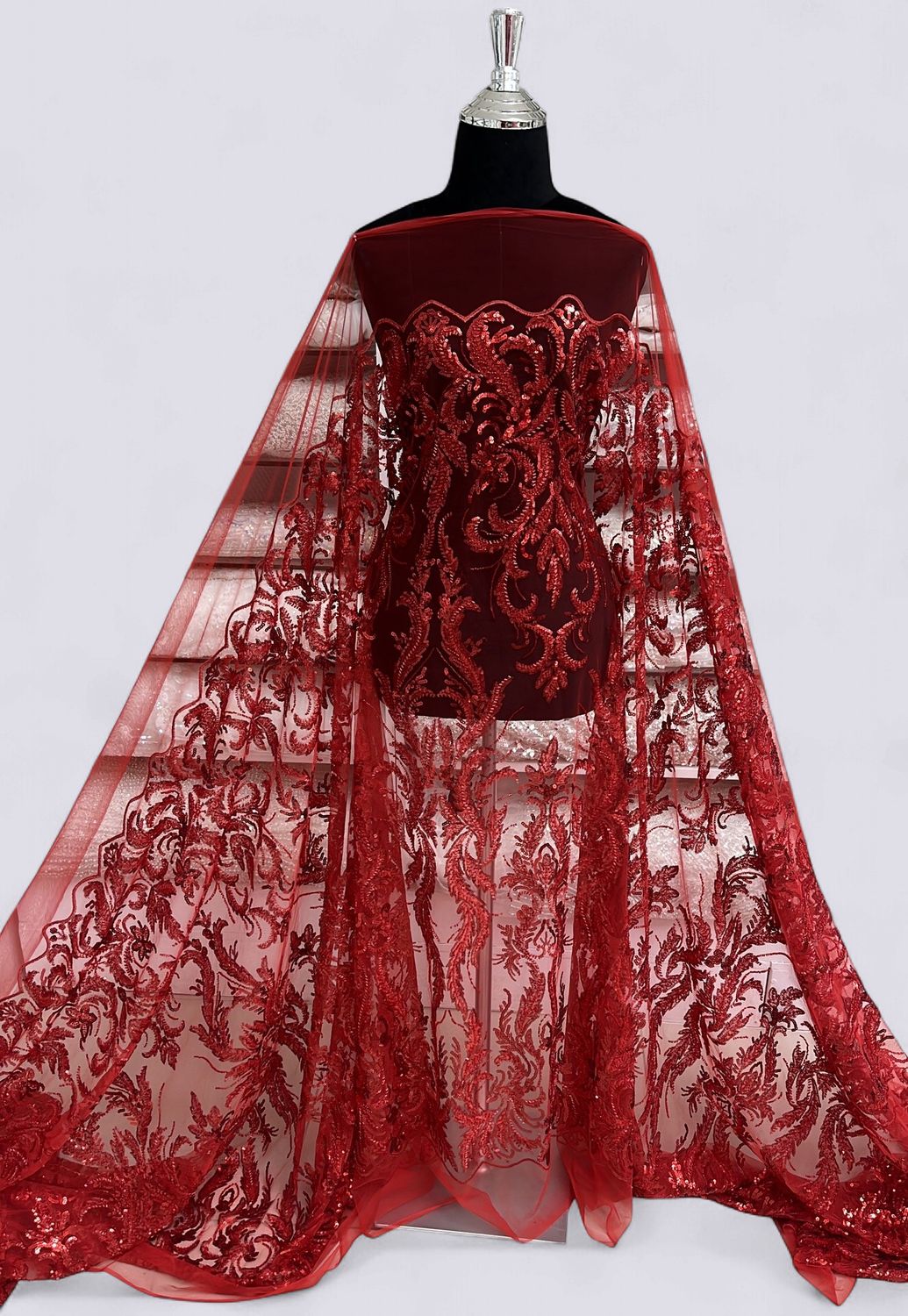 TULLE EMB BEADED Evening Gown-per m-150-02-RED