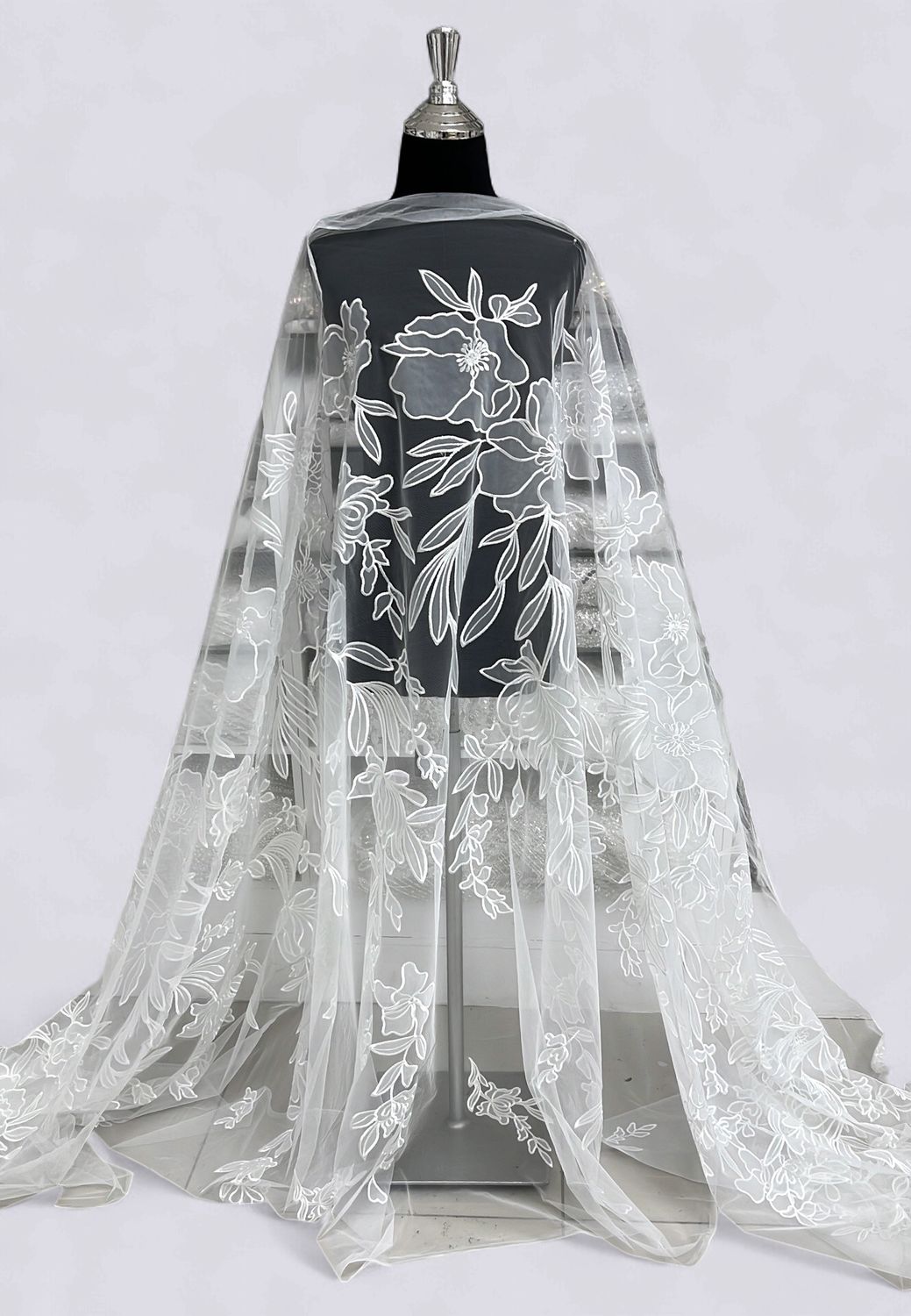 TULLE EMBROIDERY Bridal Fabric-per m-150-001-WHITE