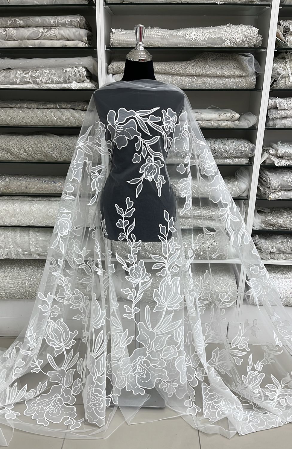 TULLE EMBROIDERY Bridal Fabric-per m-150-01-WHITE