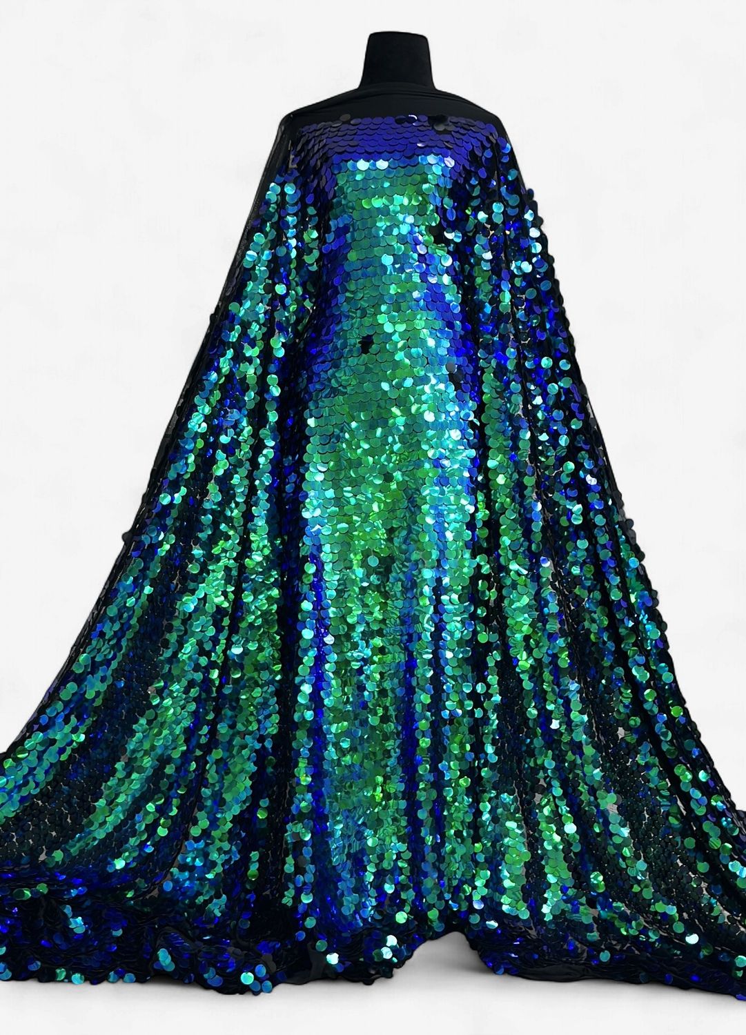 Dress Fabric TULLE SEQUINS 17mm Evening Gown-per m-150-04-BOTTLE GREEN