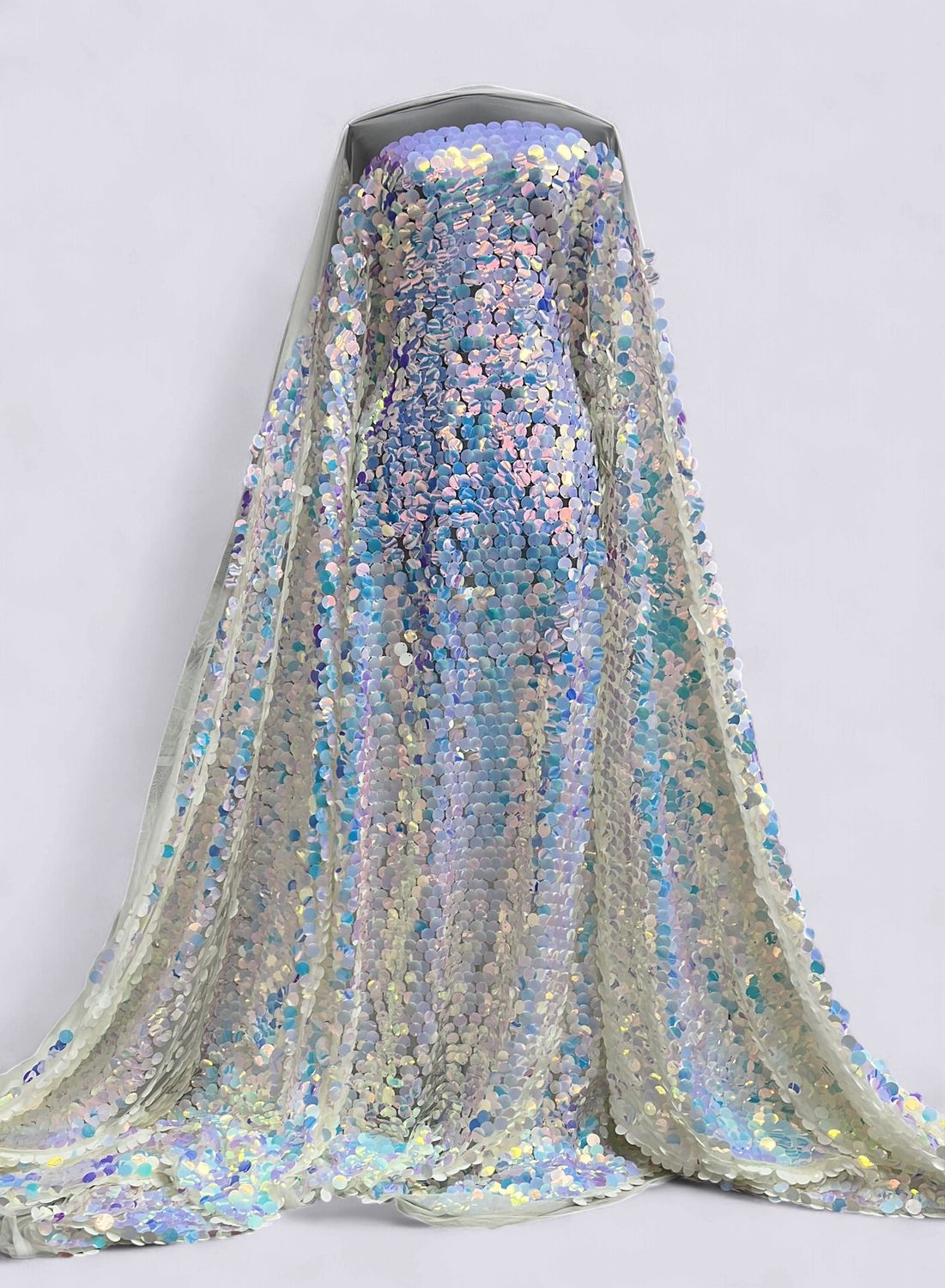 Dress Fabric TULLE SEQUINS 17mm Bridal Fabric-per m-150-11-MOTHER OF PEARL WHITE