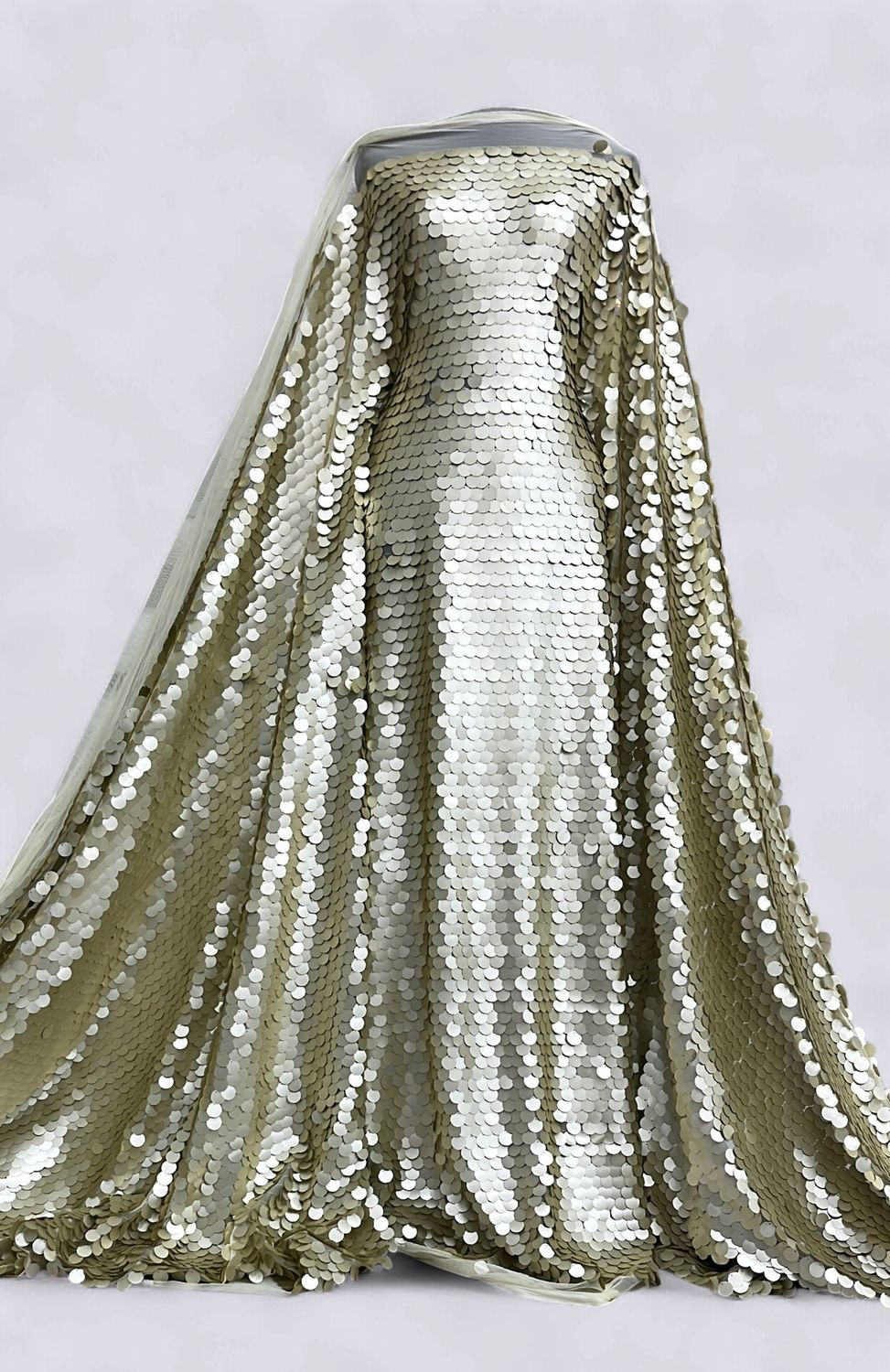 Dress Fabric TULLE SEQUINS 17mm Evening Gown-per m-150-08-GOLD