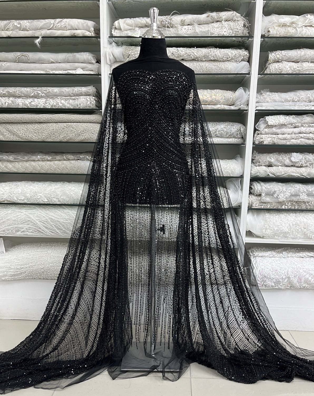 TULLE EMB BEADED PEARLS Evening Gown-per m-150-99-BLACK