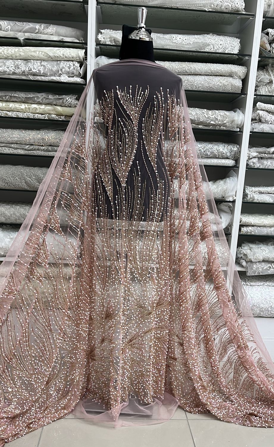 TULLE EMB PEARLS Evening Gown-per m-150-05-DUSTY PINK