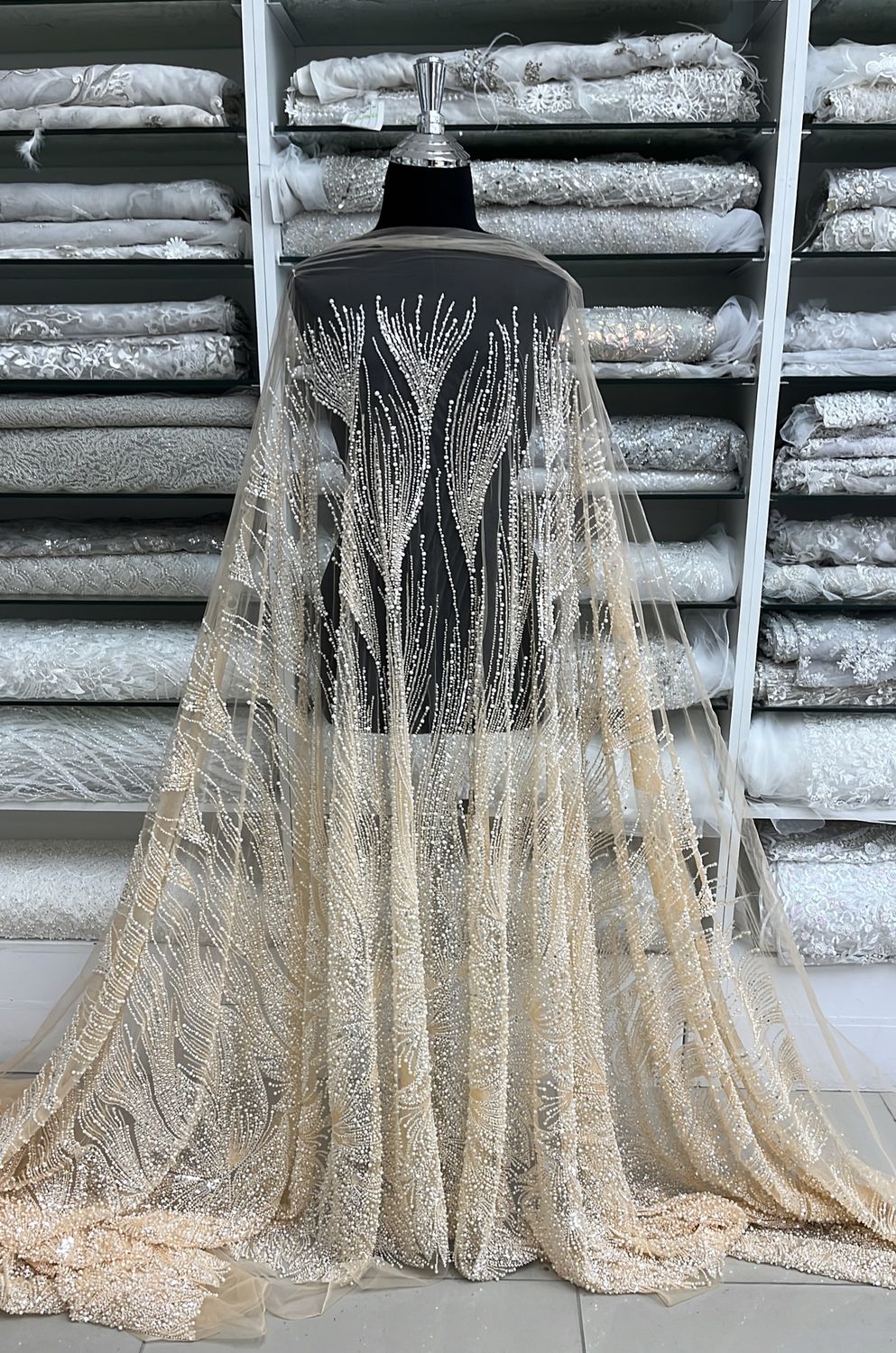 TULLE PEARLS Evening Gown-per m-150-03-PEACH