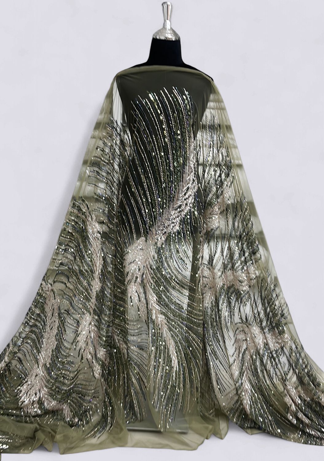 TULLE EMB BEADED Evening Gown-per m-150-004-OLIVE