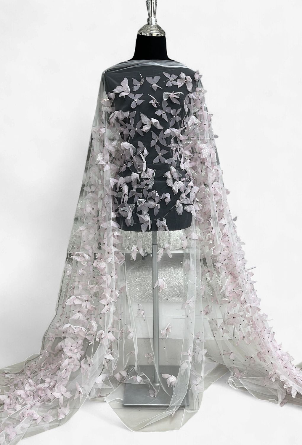 TULLE APPLIQUE STONE Bridal Fabric-per m-150-01-WHITE PINK
