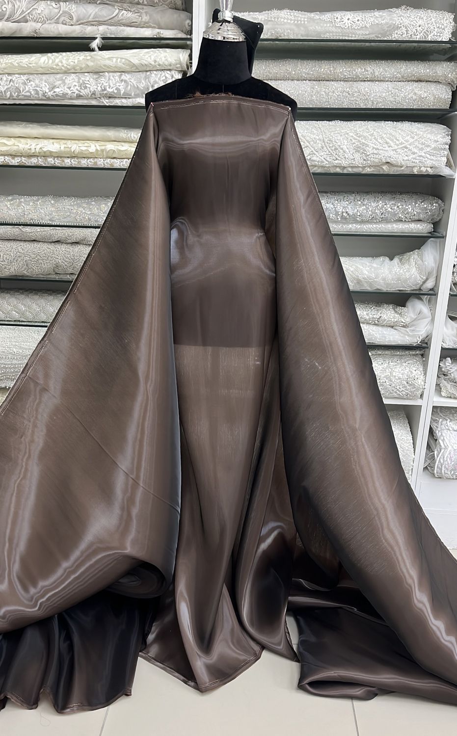 Dress Fabric SATIN SHOT ORGANZA Evening Gown-per m-150-10-CHOCOLATE