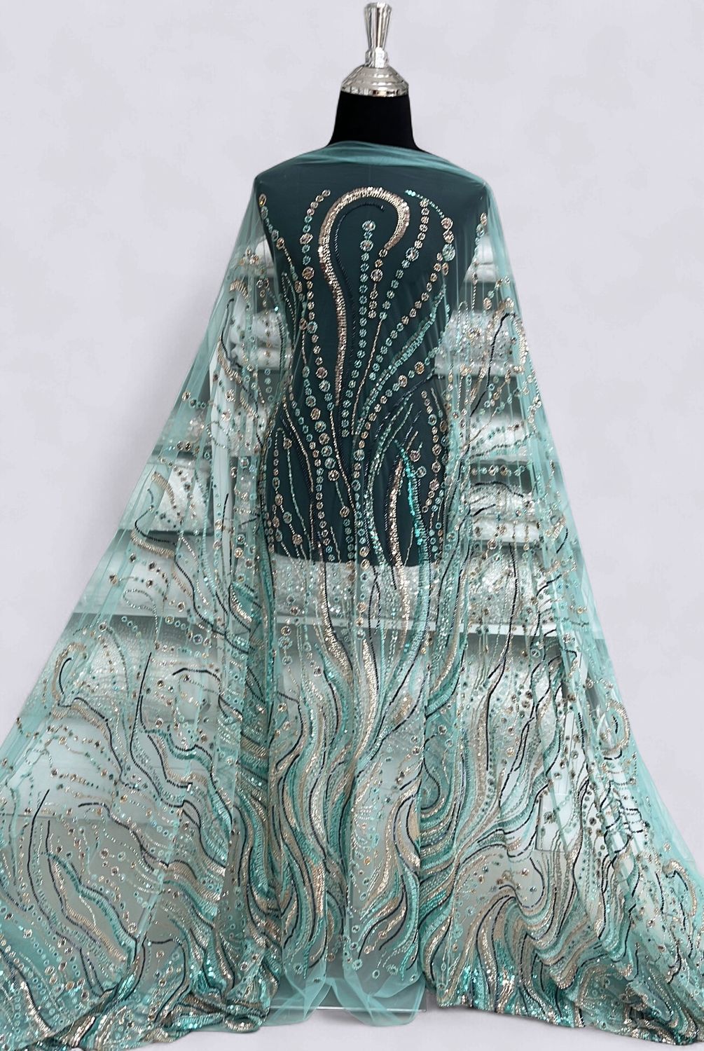 TULLE EMB BEADED Evening Gown-per m-150-05-JADE TEAL