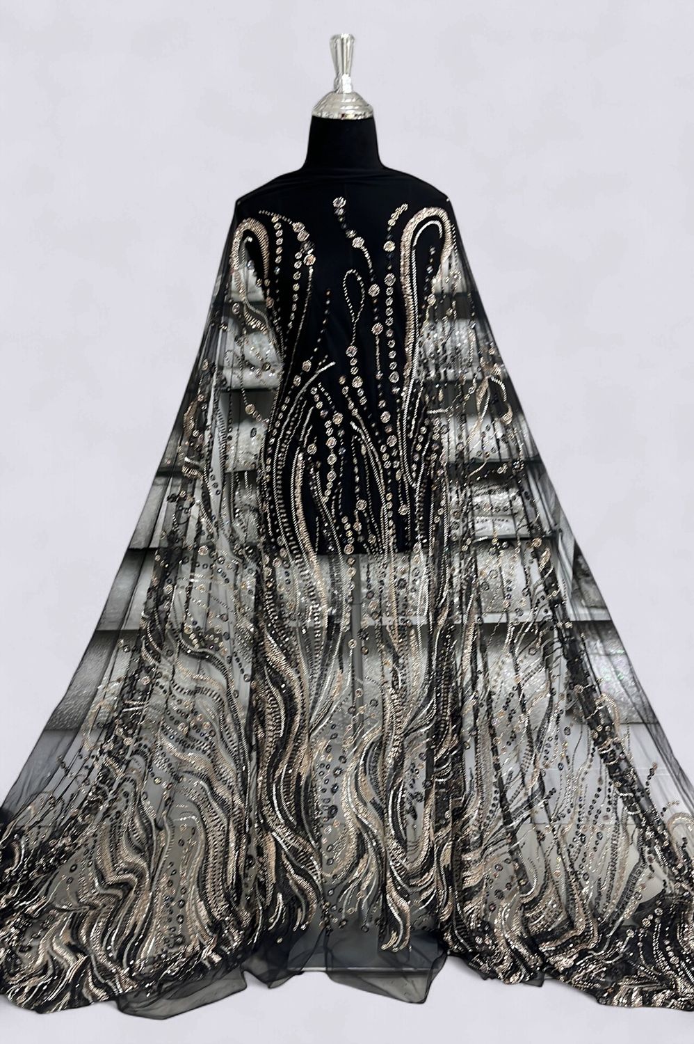 TULLE EMB BEADED Evening Gown-per m-150-12-BLACK