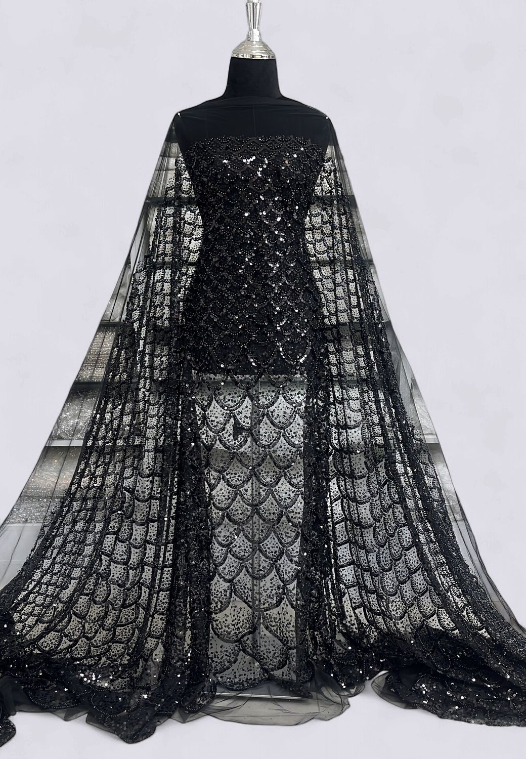 TULLE EMB BEADED Evening Gown-per m-150-001-BLACK TULLE EMB BEADED Evening Gown-per m-150-001-BLACK
