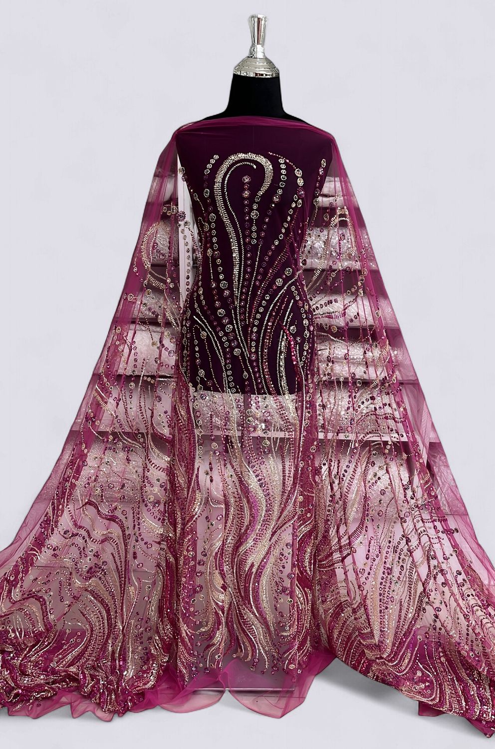 TULLE EMB BEADED Evening Gown-per m-150-10-HOT PINK