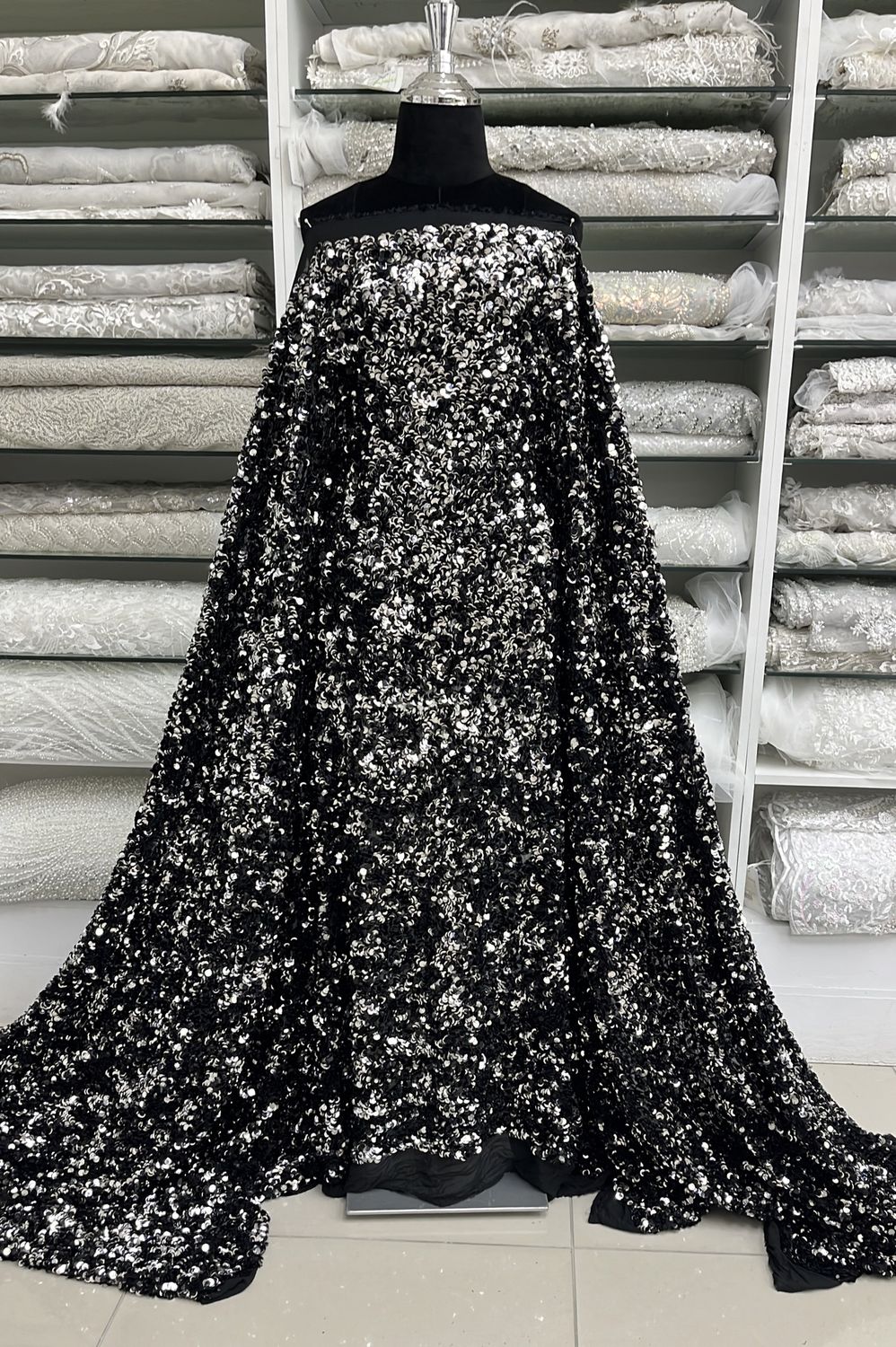 CHIFFON SEQUINS Evening Gown-per m-150-01-BLACK SILVER