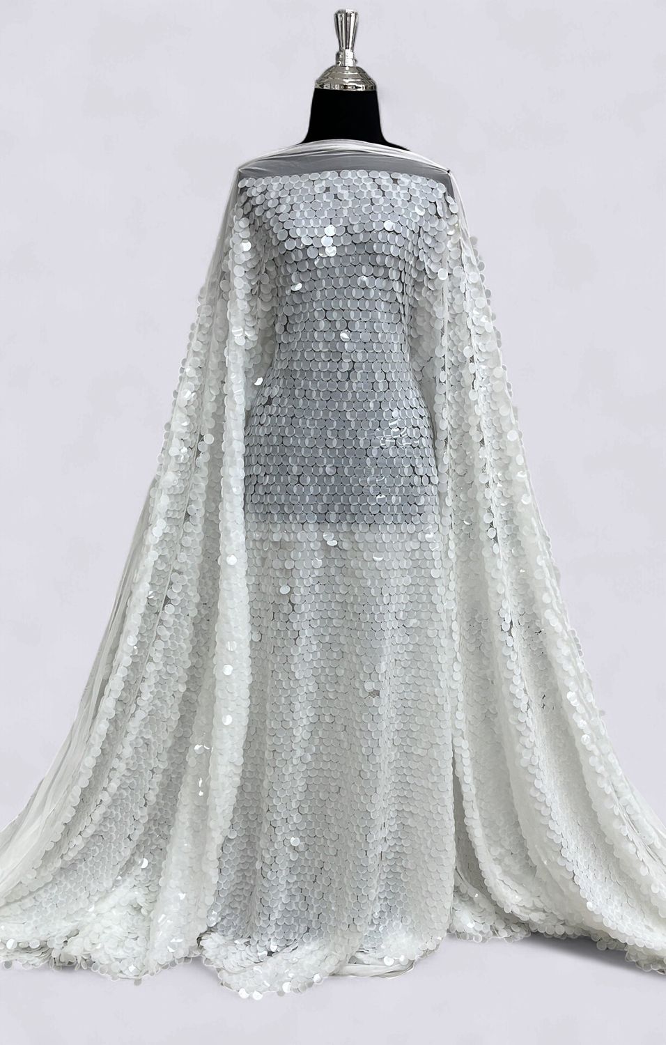 Dress Fabric TULLE SEQUINS 17mm Bridal Fabric-per m-150-02-WHITE