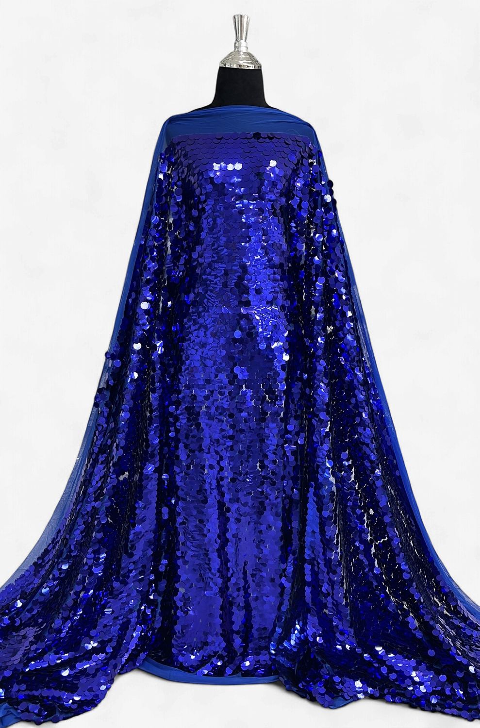 Dress Fabric TULLE SEQUINS 17mm Evening Gown-per m-150-06-ROYAL BLUE