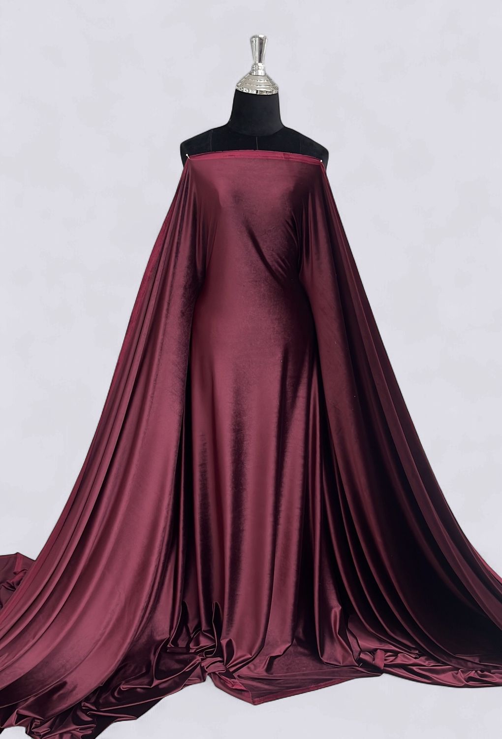 STRETCH VELVET Evening Gown-per m-150-06-BURGUNDY