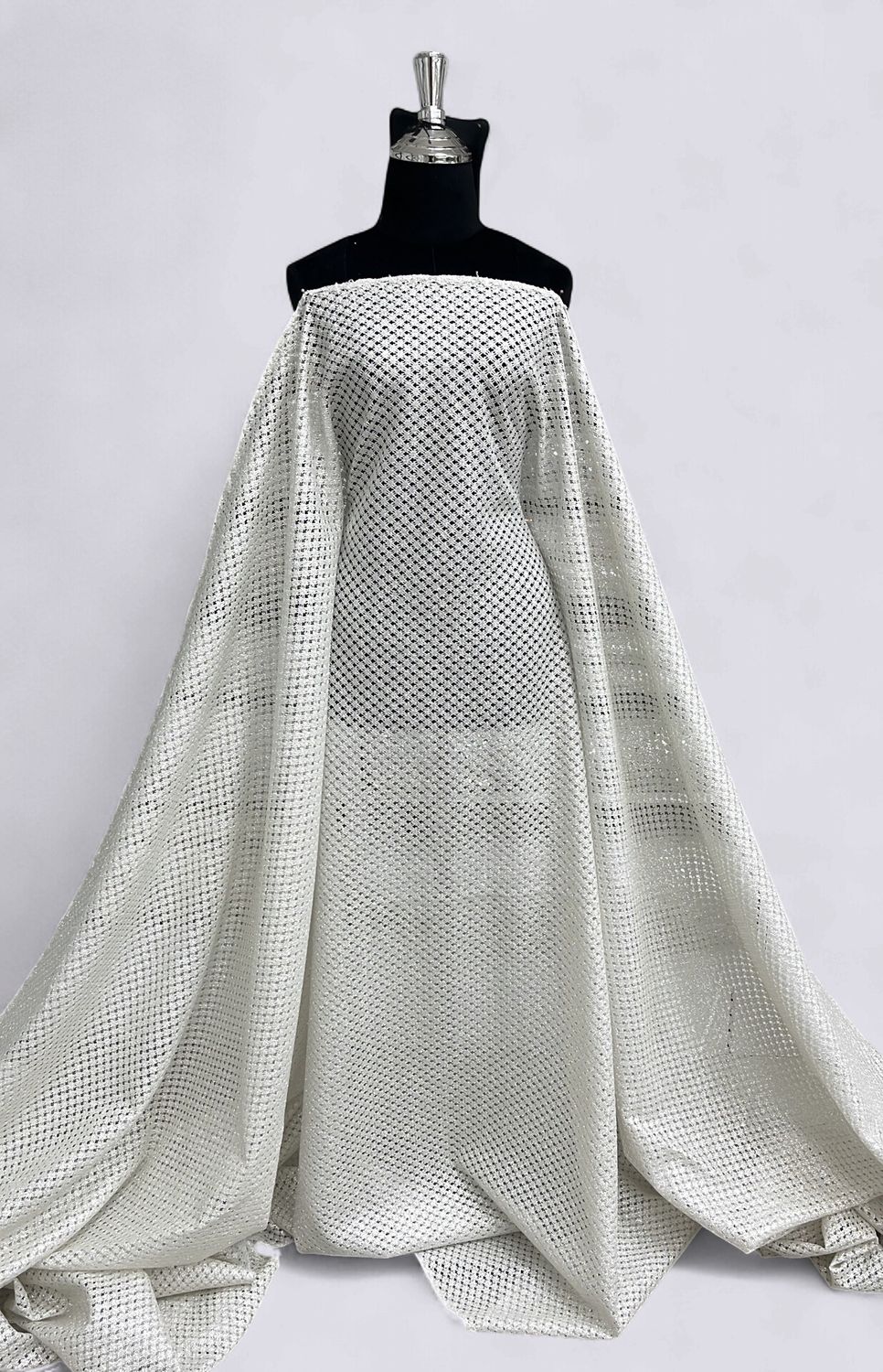 CROCHET METALLIC Evening Gown-per m-150-05-SILVER