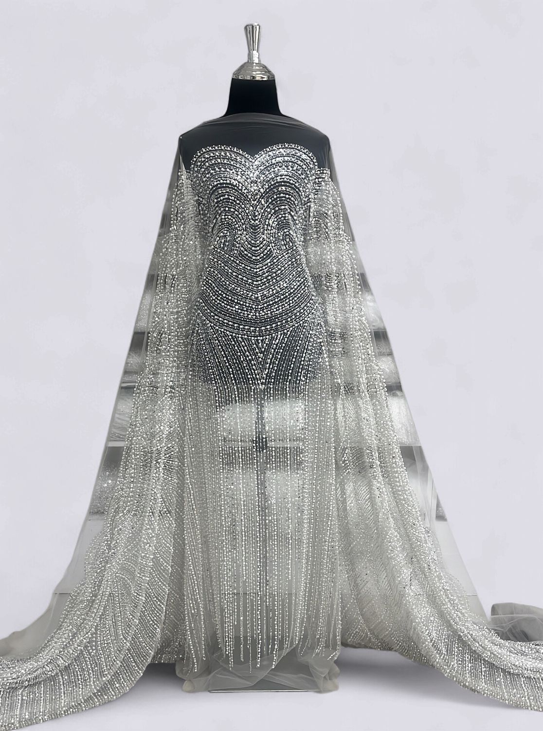 TULLE EMB PEARLS Evening Gown-per m-150-02-SILVER