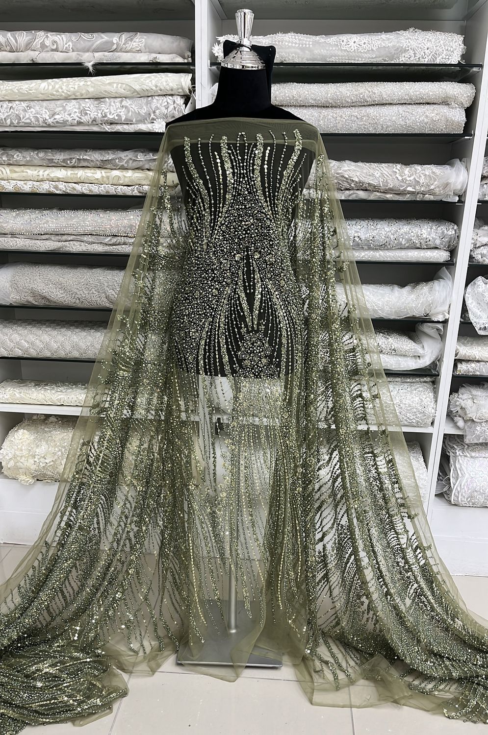 TULLE EMB BEADED Evening Gown-per m-150-02-OLIVE