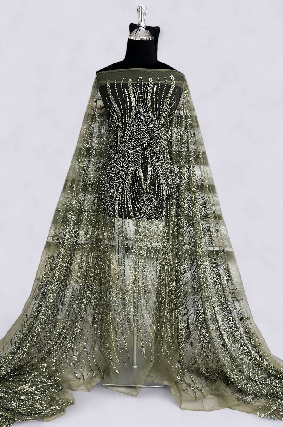 TULLE EMB BEADED Evening Gown-per m-150-02-OLIVE