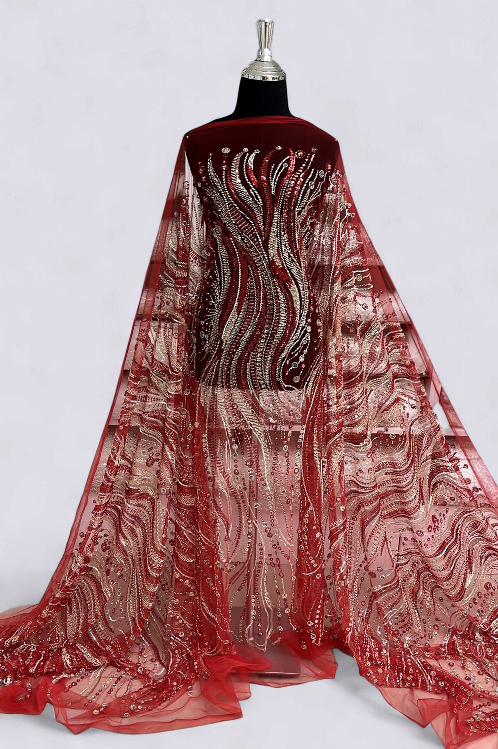 TULLE EMB BEADED Evening Gown-per m-150-01-RED