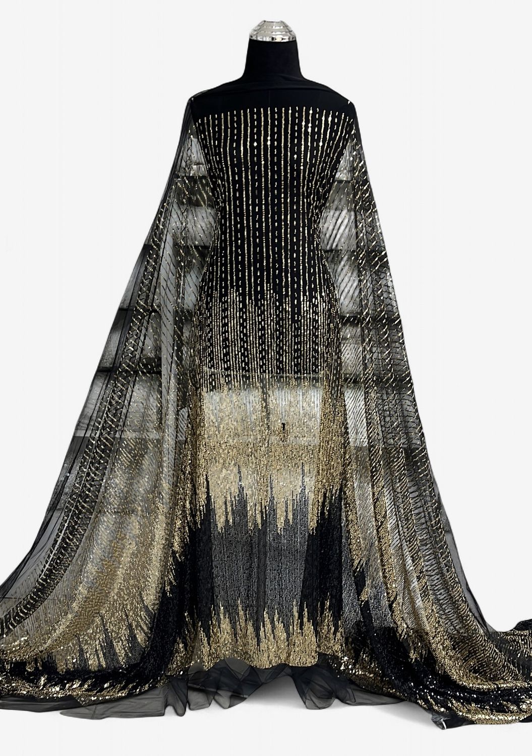 TULLE EMB BEADED Evening Gown-per m-150-01-BLACK GOLD
