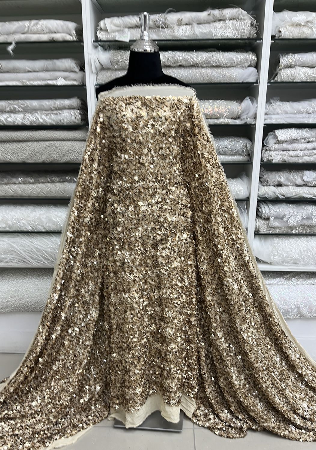 GEORGETTE BEADED SEQUINS Evening Gown-per m-150-08-GOLD BEIGE