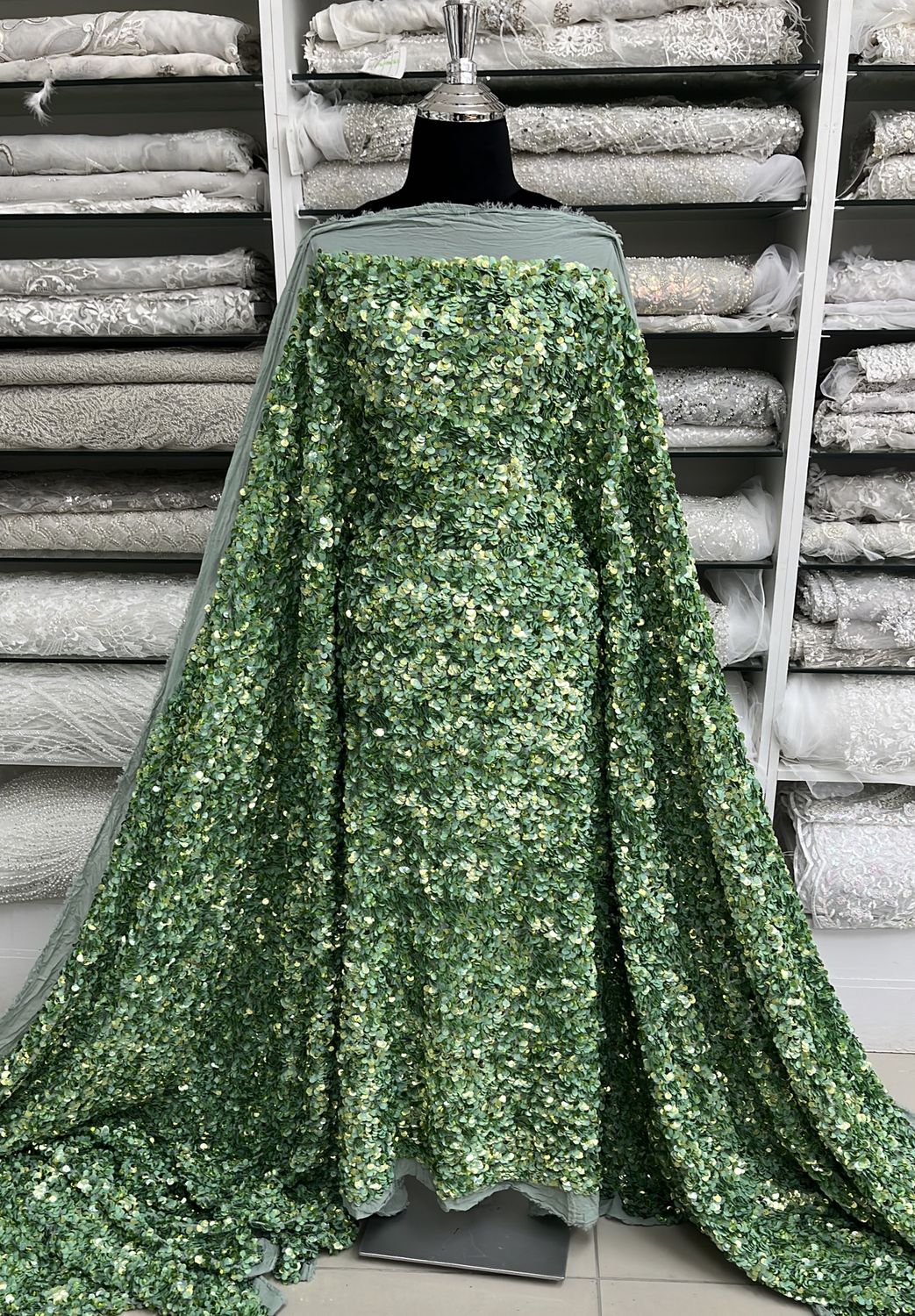 GEORGETTE BEADED SEQUINS Evening Gown-per m-150-09-GREEN