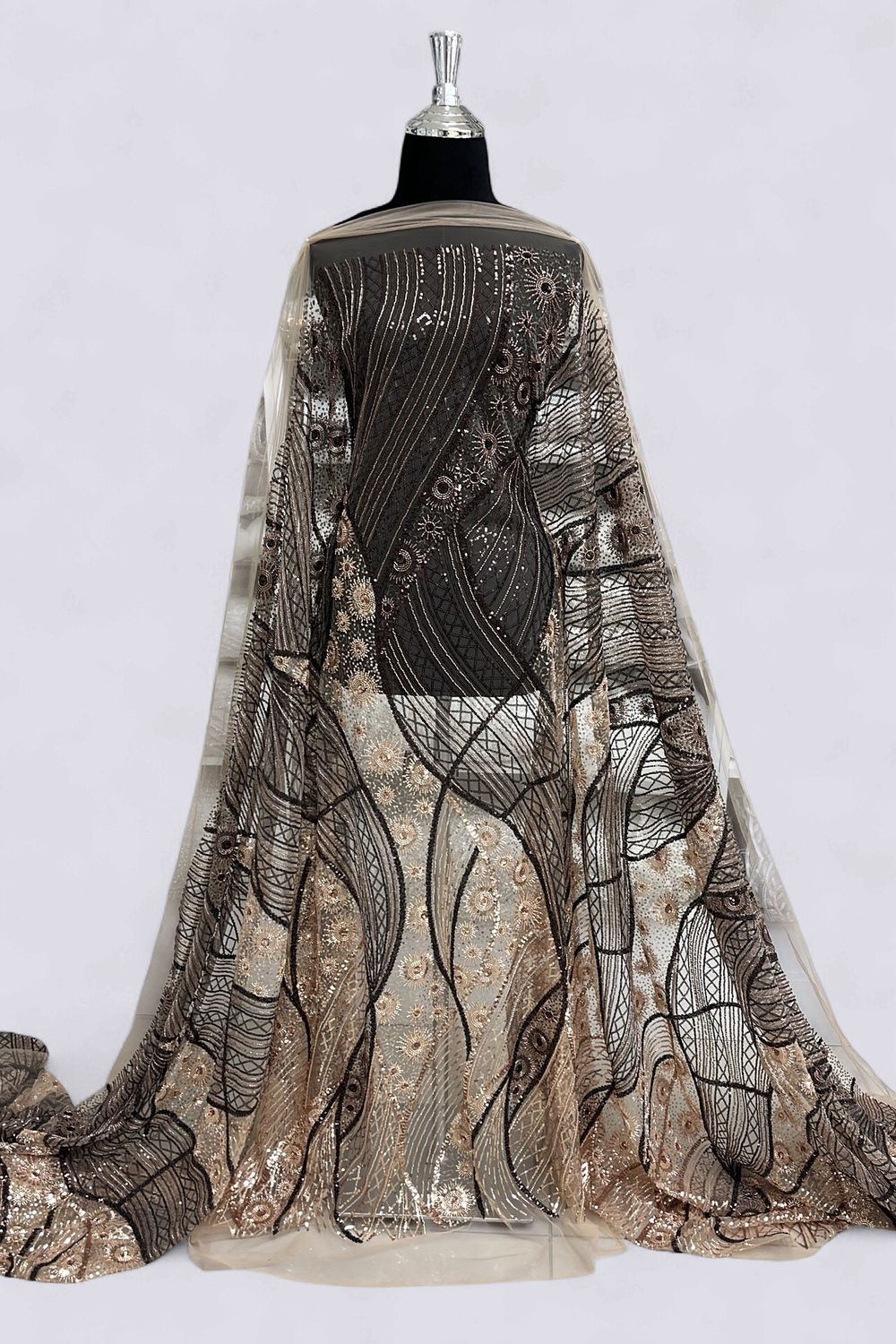 TULLE BEADED Evening Gown-per m-150-06-BRONZE