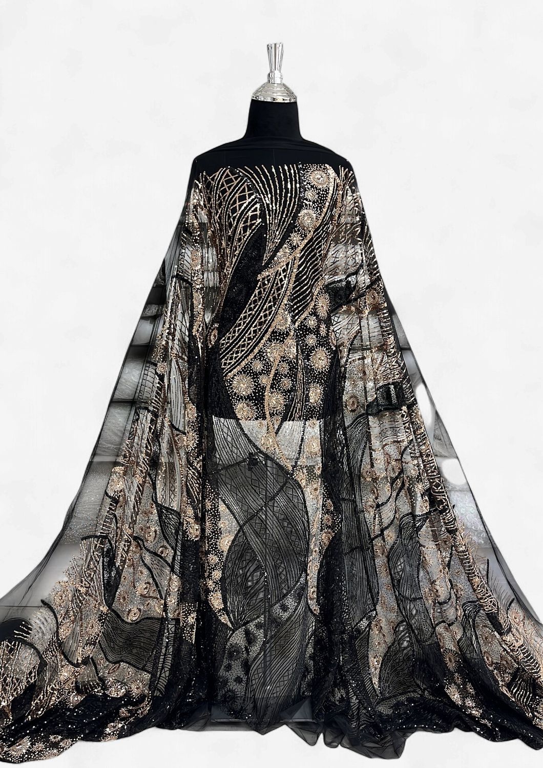 TULLE BEADED Evening Gown-per m-150-01-BLACK