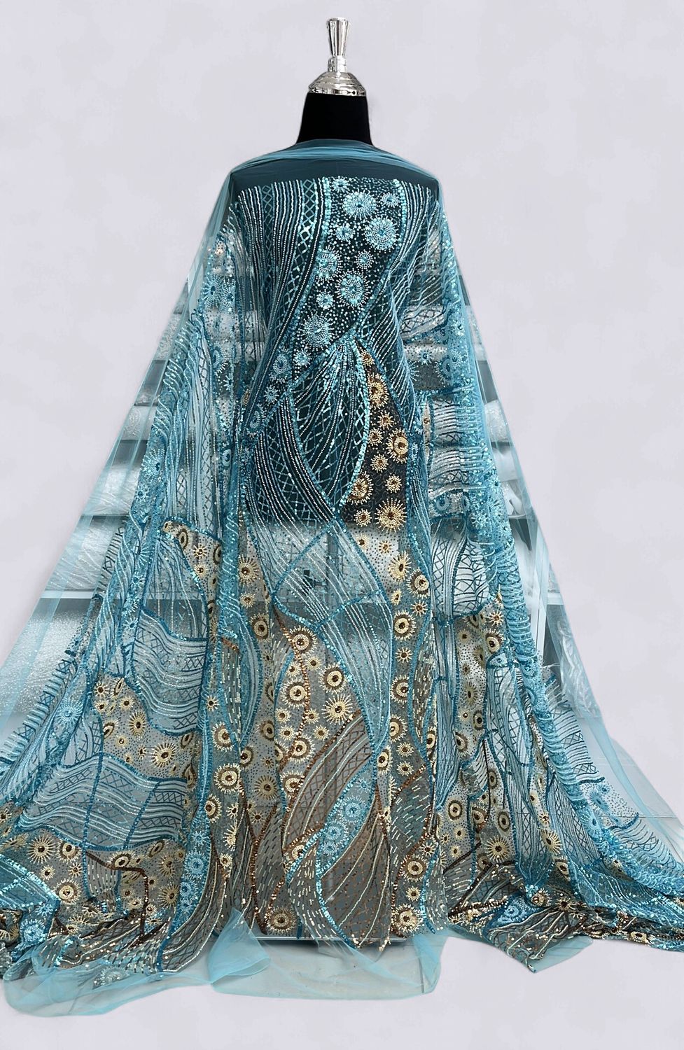 TULLE BEADED Evening Gown-per m-150-07-AQUA