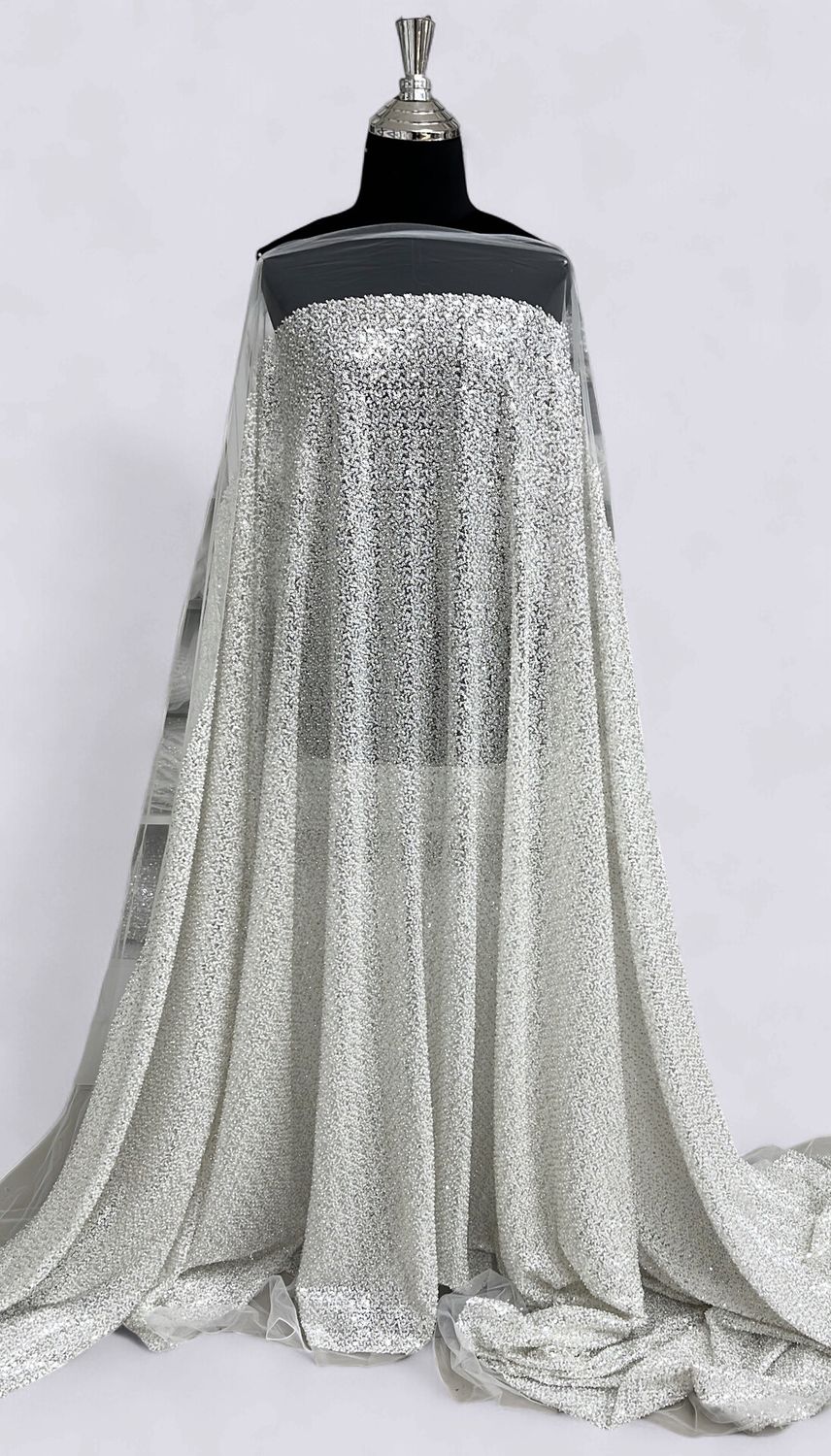TULLE SEQUINS Bridal Fabric-per m-150-07-White