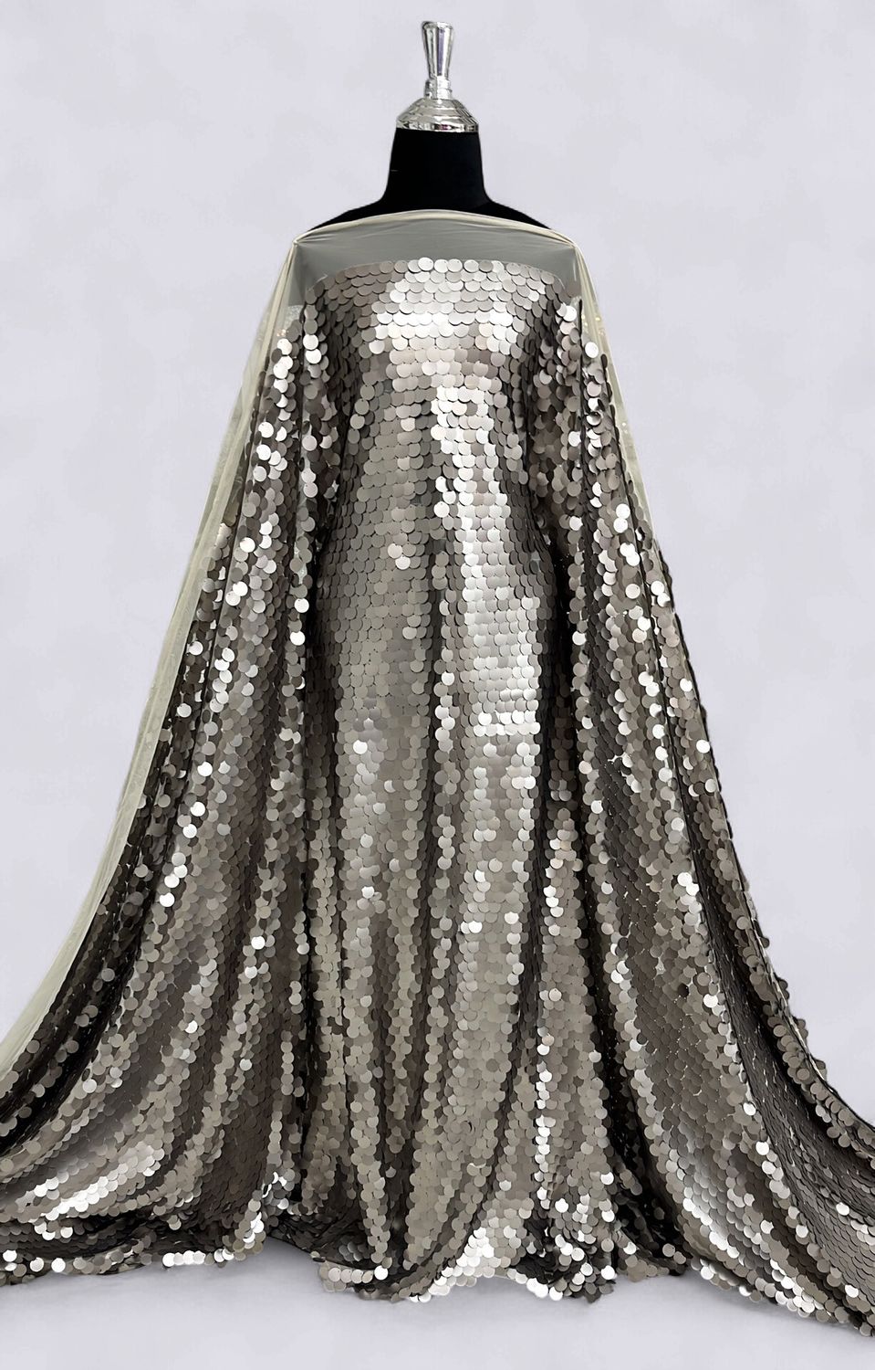 Dress Fabric TULLE SEQUINS 17mm Evening Gown-per m-150-10-TAUPE