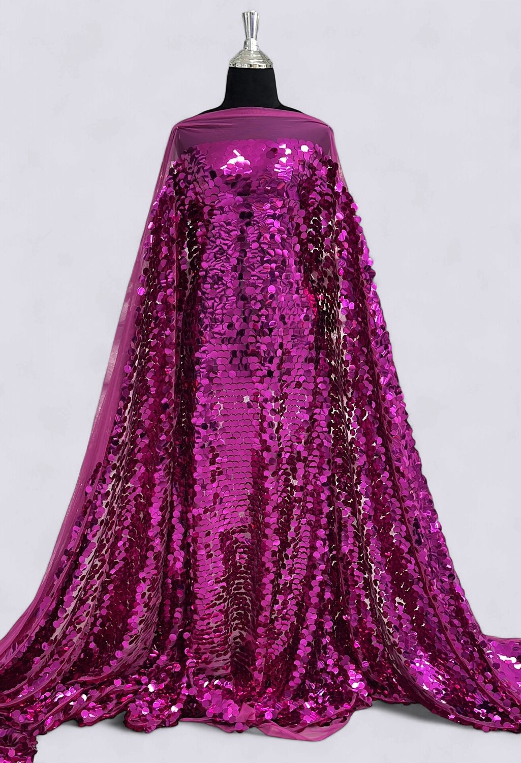 Dress Fabric TULLE SEQUINS 17mm Evening Gown-per m-150-05-CERISE