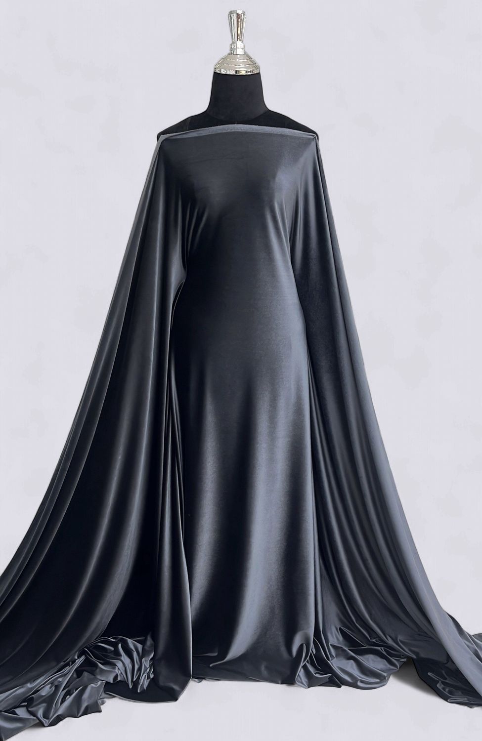 STRETCH VELVET Evening Gown-per m-150-12-CHARCOAL