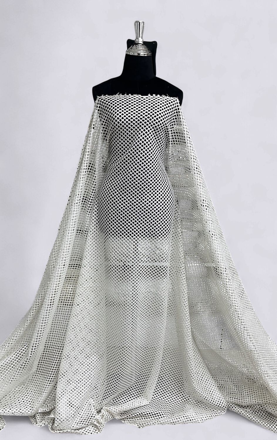 CROCHET METALLIC Evening Gown-per m-150-06-IVORY SILVER