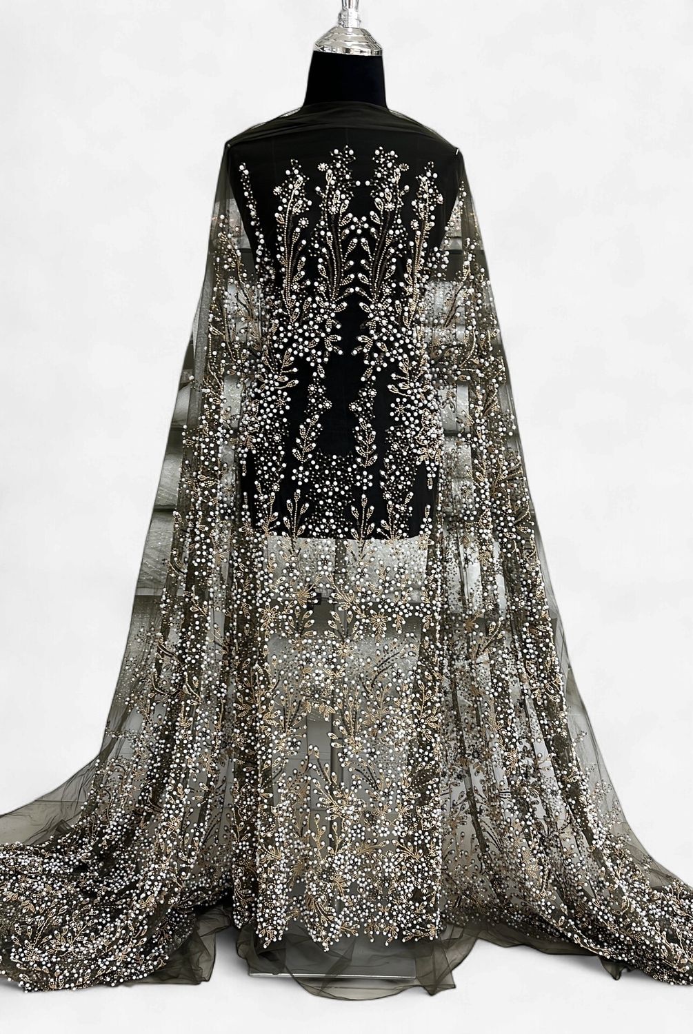 TULLE EMB BEADED PEARLS Evening Gown-per m-150-03-BROWN