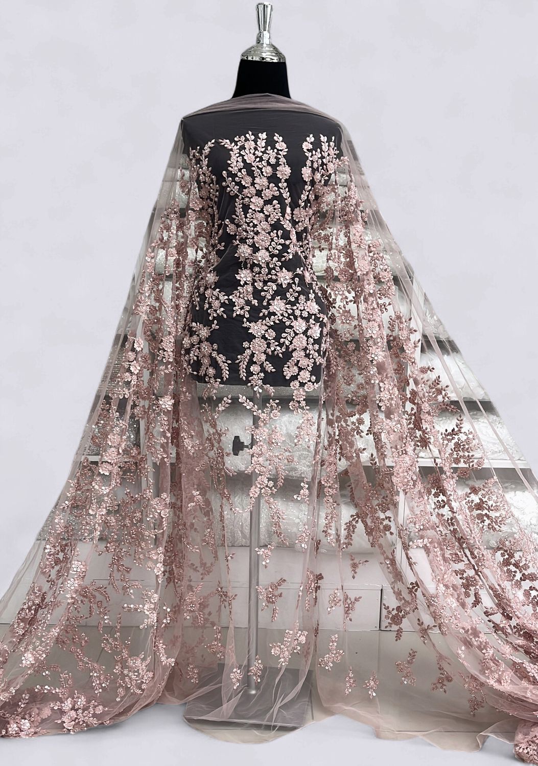 TULLE EMB BEADED APPLIQUE Evening Gown-per m-150-03-DUSTY PINK TULLE EMB BEADED APPLIQUE Evening Gown-per m-150-03-DUSTY PINK
