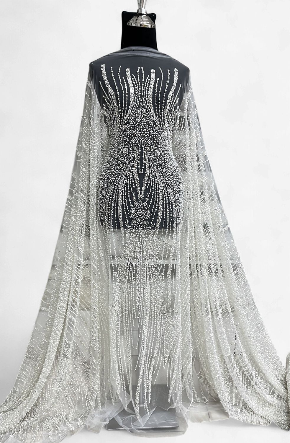 TULLE EMB BEADED Bridal Fabric-per m-150-01-WHITE